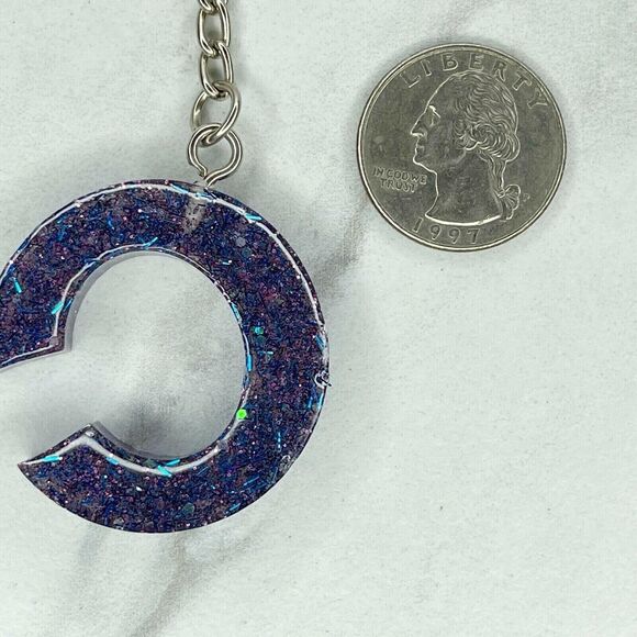 Silver Tone Glitter C Monogram Initial Letter Keyring Keychain - Picture 2 of 7